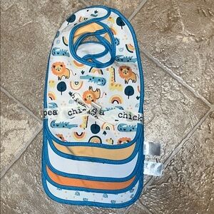 Chick Pea Safari Animal Bib Set - Blue and Orange